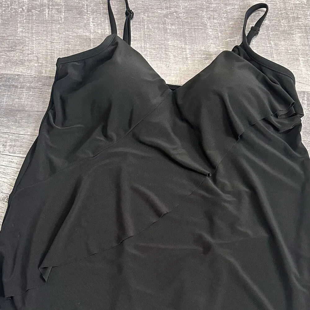 Dream Suit Black Tankini Swim Top Womens 10 V Neck Ruffle Adjustable Padded - Image 2