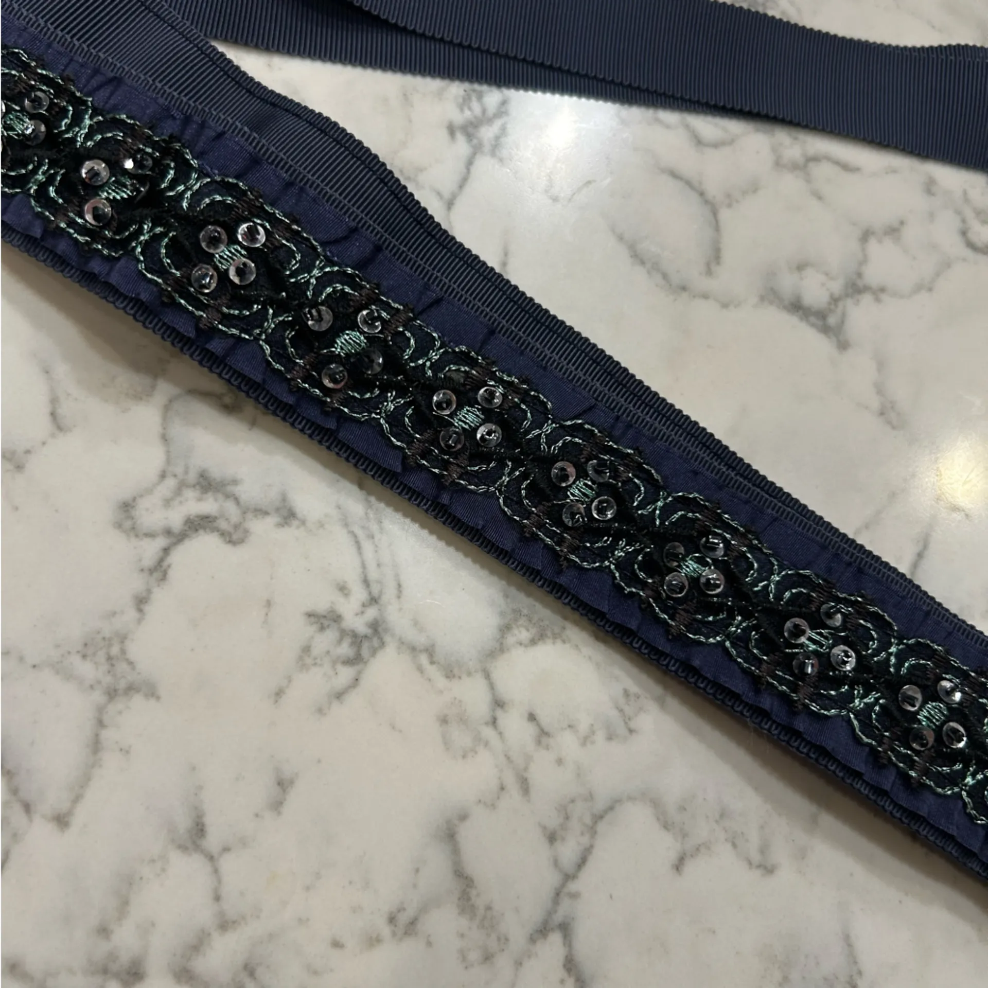 Talbots Navy Blue Sequin Detailed Wrap Belt Size Small/Medium - Image 3