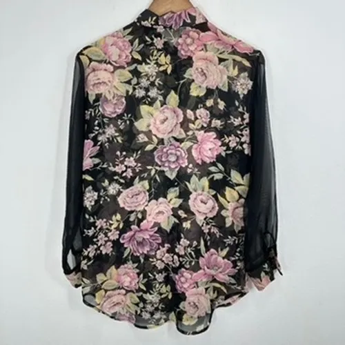 Vintage‎ Fredericks of Hollywood Romantic Sheer Floral Long Sleeve Button Down - Image 7