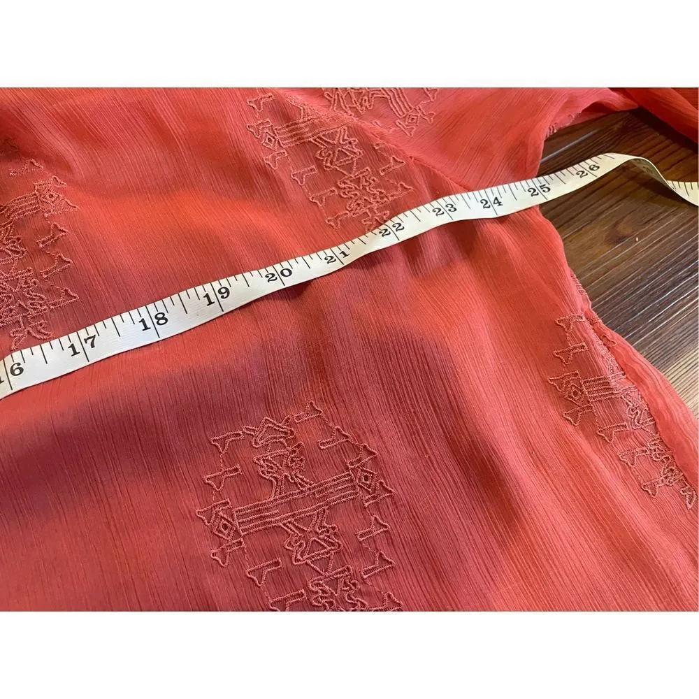 Sanctuary sheer coral orange textured peasant top size large - Image 9