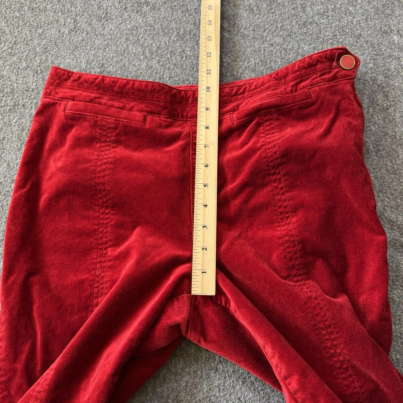 Anthropologie The Essential Slim Ankle Red Velvet Velour Trousers Size 10P - Image 11