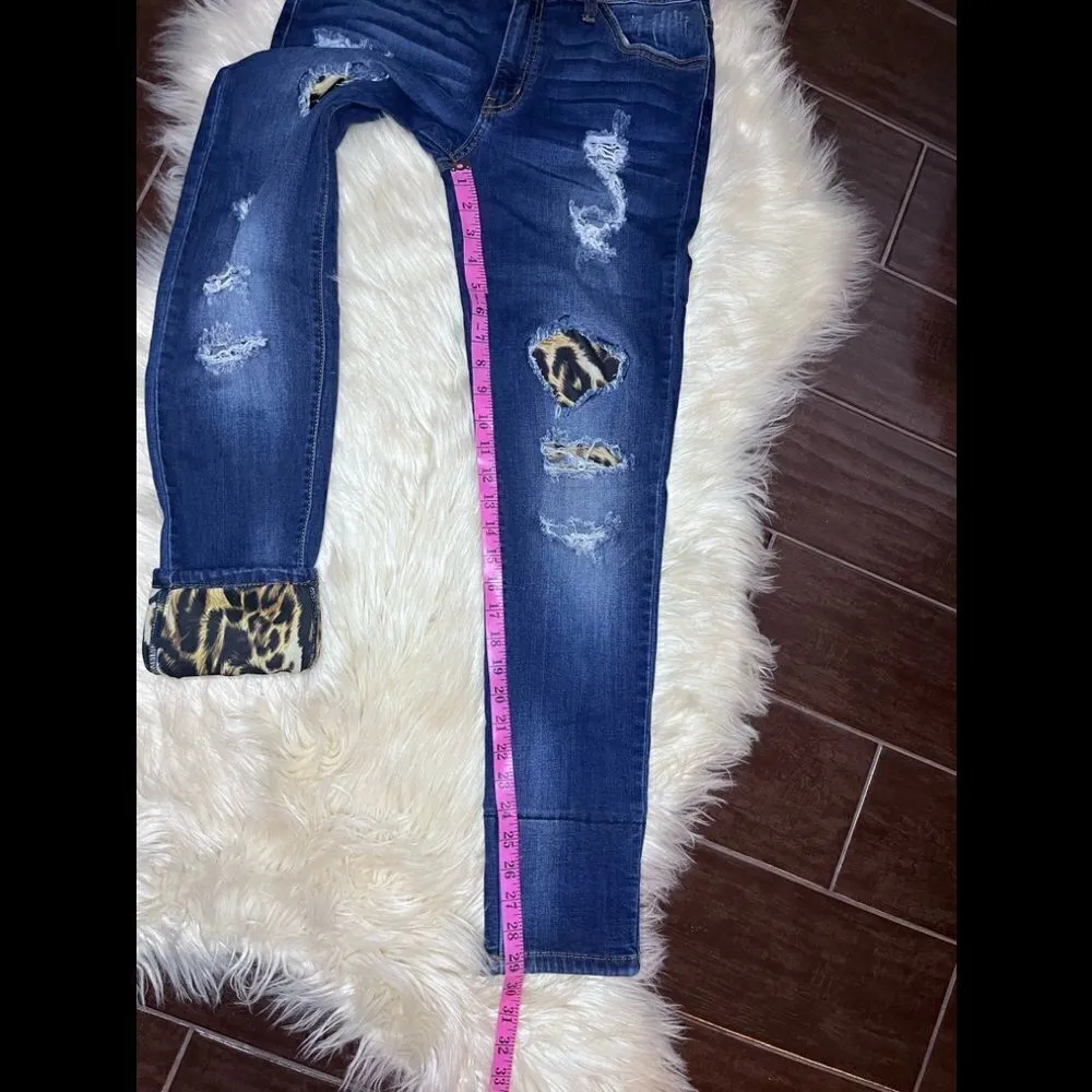 Kancan leopard patched distressed cuffed ankle denim sz 28 Blue - Image 10