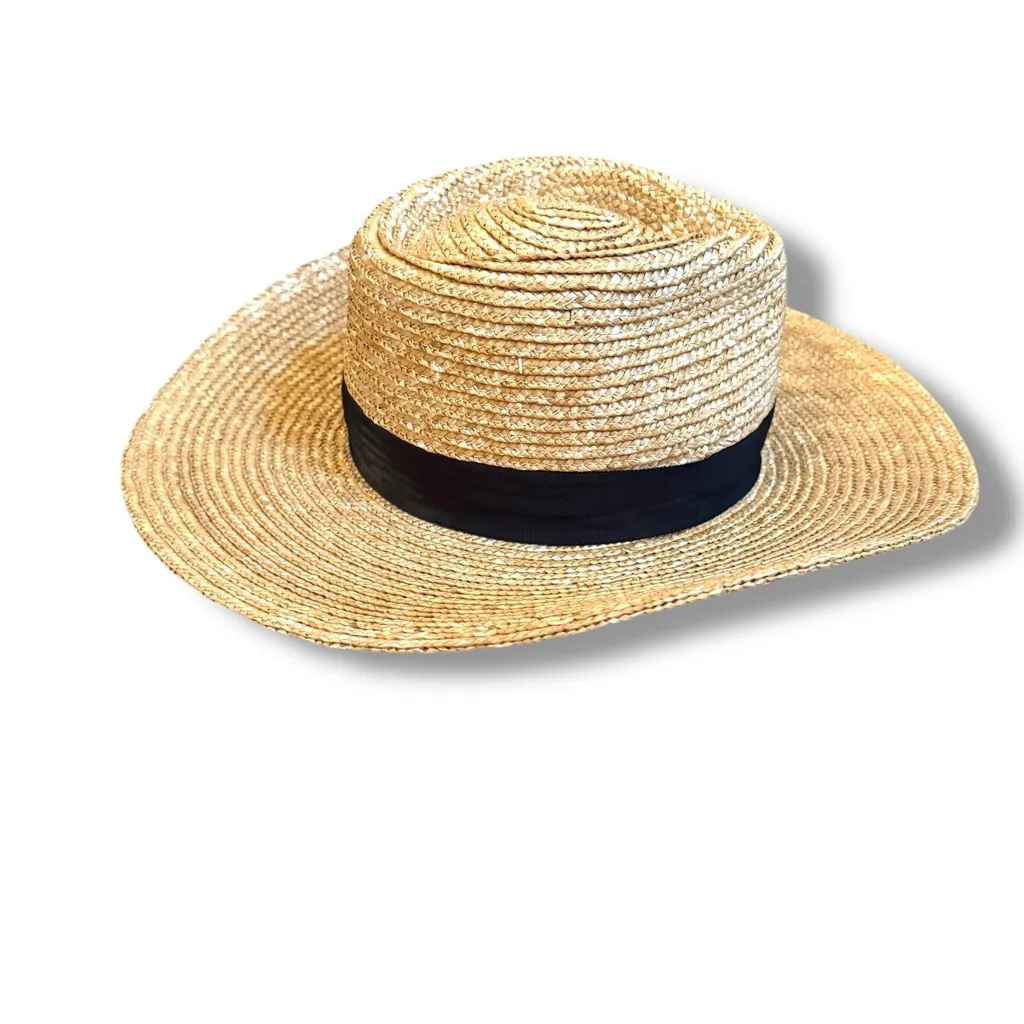 Brixton Straw Boater Hat Women’s Size Small‎ Wide Brim Black Band Summer Tan - Image 5