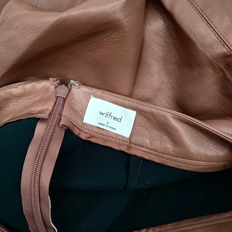 Aritzia Wilfred Patio Skirt Vegan Leather Mini Brown Slit Lined 79499 Size 0 - Image 3