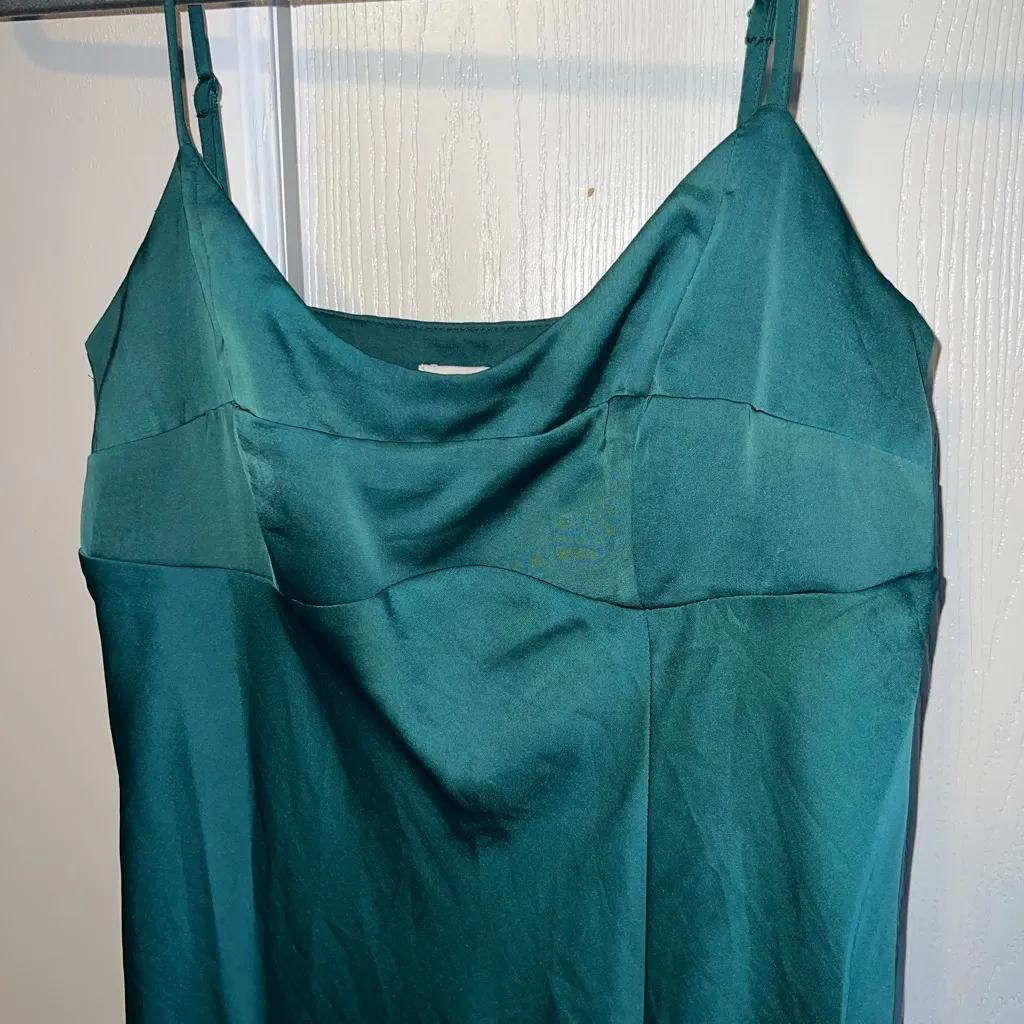 A New Day Emerald Green Midi Slip Dress with Structured Chest and a Slit Size XS - Image 3