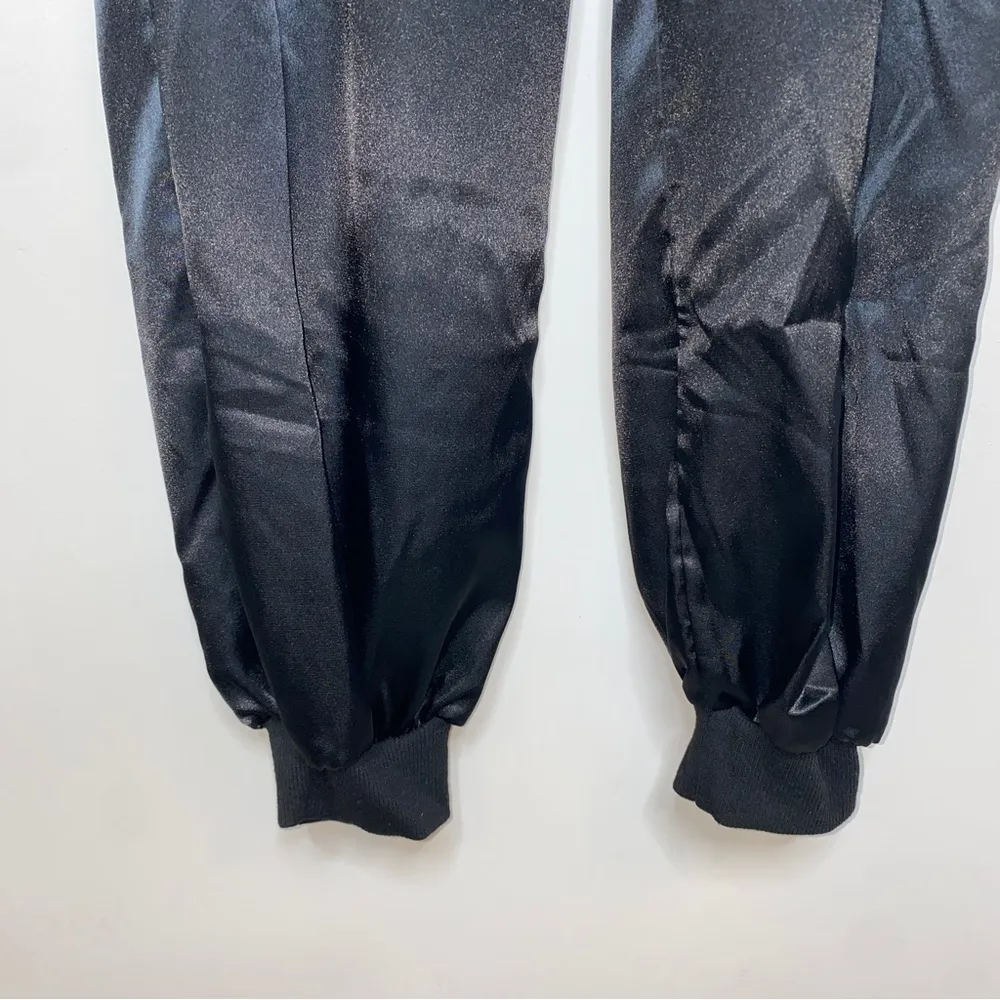 Cozycore Joggers Pants Black Satin Athleisure Loungewear Luxe Look Small - Image 4