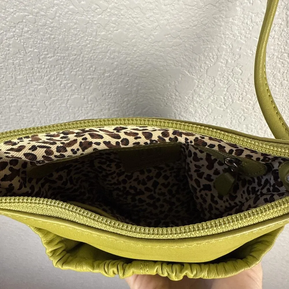 ili Small Crossbody Bright Chartreuse Green Leather Zip Top Exterior Pockets - Image 8