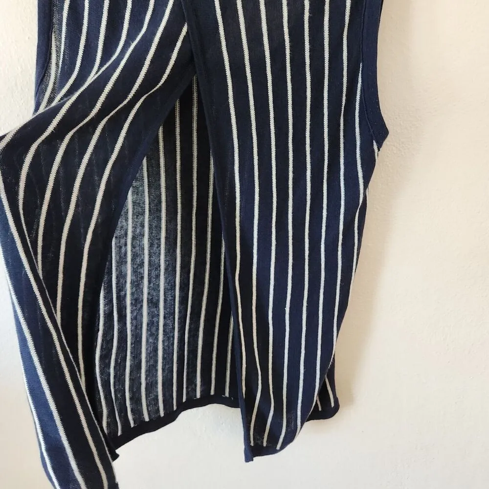 House of Harlow 1960 Blue Striped Knit Sleveless Tank Open Back Top Linen Blend - Image 4