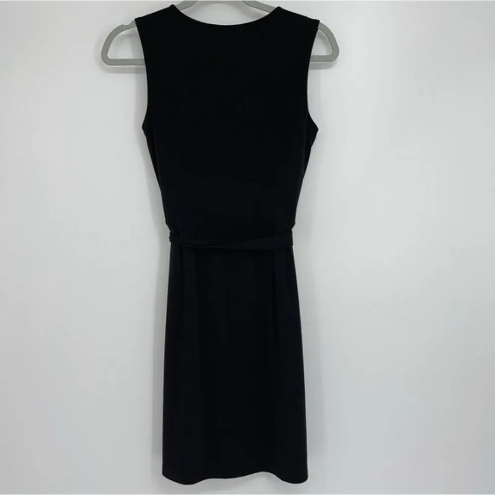 ANN TAYLOR BLACK SLEEVELESS TIE WAIST DRESSY CASUAL STRETCH DRESS SIZE 0 - Image 2