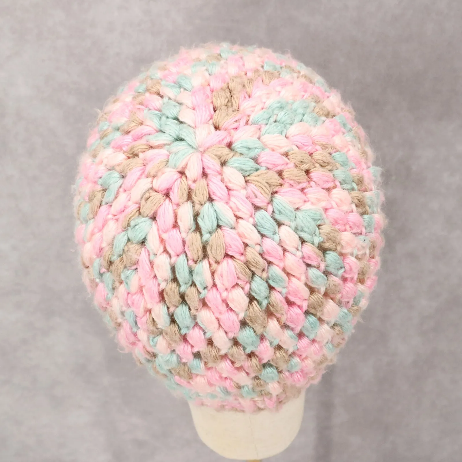 Pink Crochet Cable Knit Y2K Vintage Cottage Cozy Beanie Cap Hat OS - Image 5
