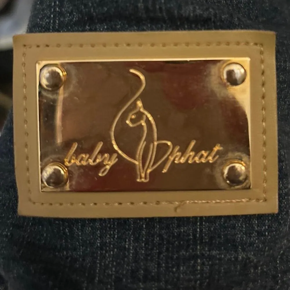 BABY PHAT Blue Denim Jacket Jean Embroidery Zipper M Classic Festival Streetwear - Image 12