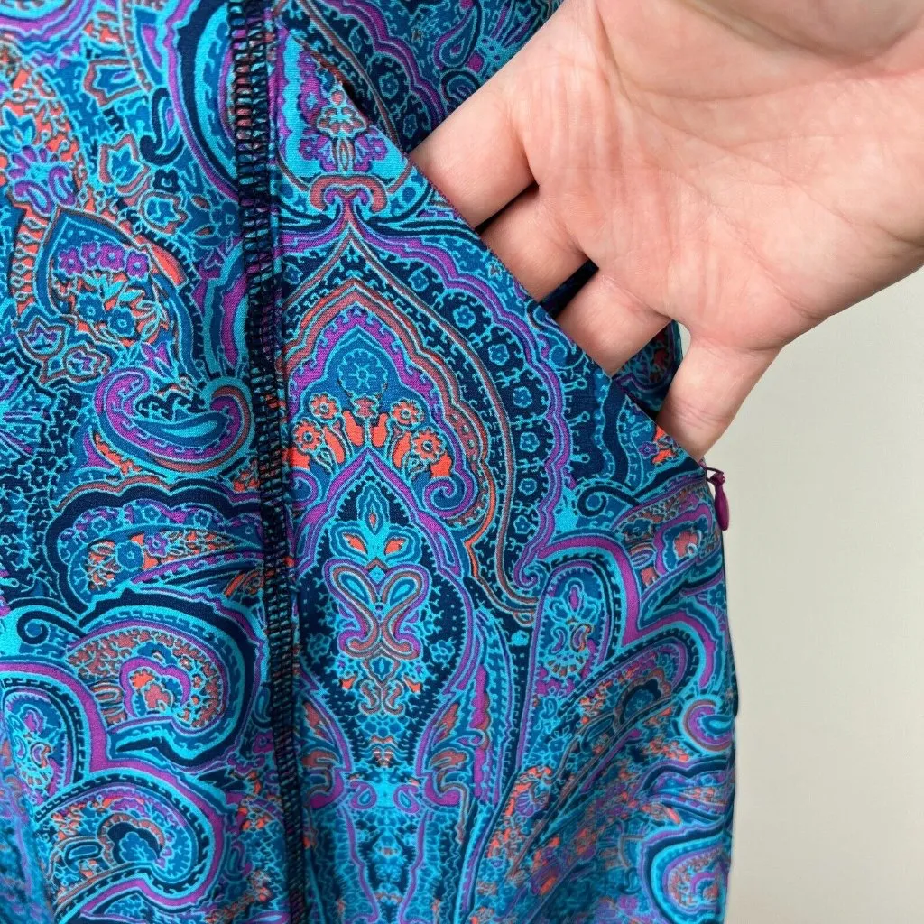 Title Nine Dress 6 Blue Purple‎ Trouble Nimblene Paisley Built In Bra Zip Sheath - Image 6