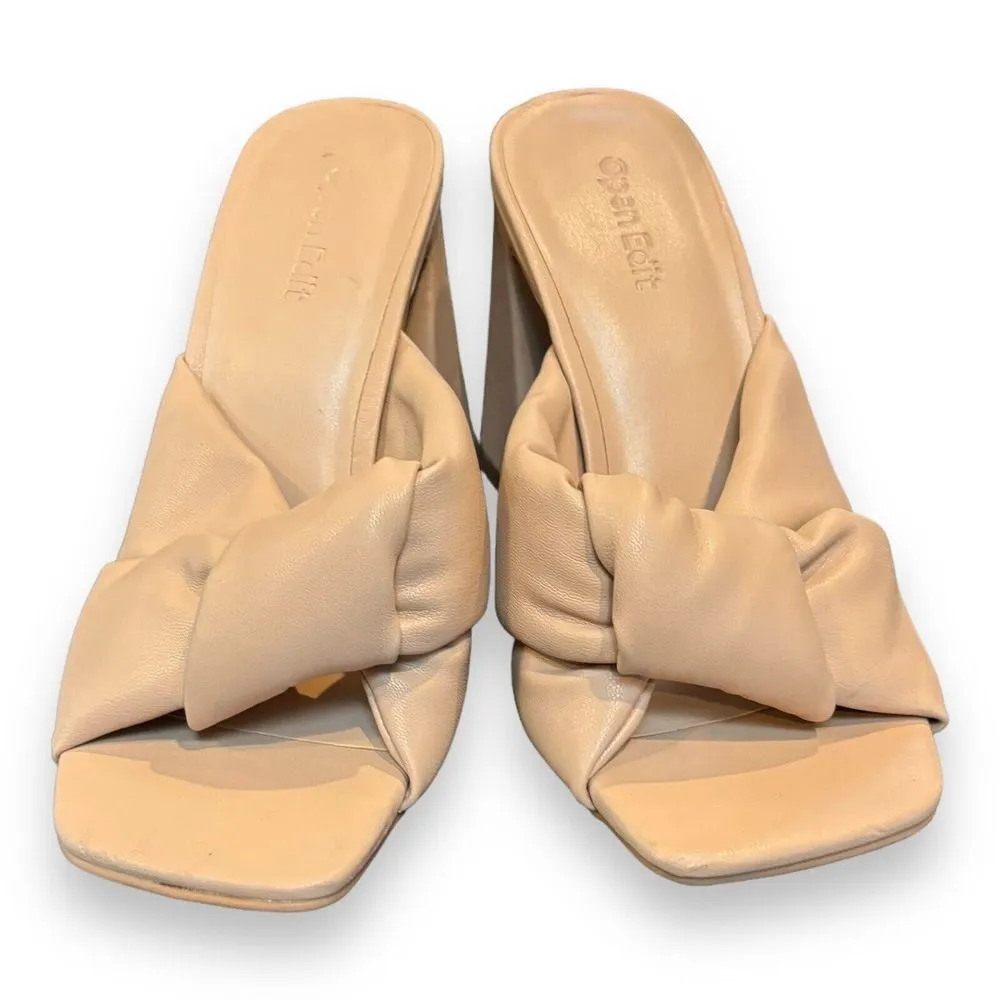 Open Edit Women 5.5M Saydee Nude Pillowy Faux Leather Block Heel Sandals Slides - Image 2