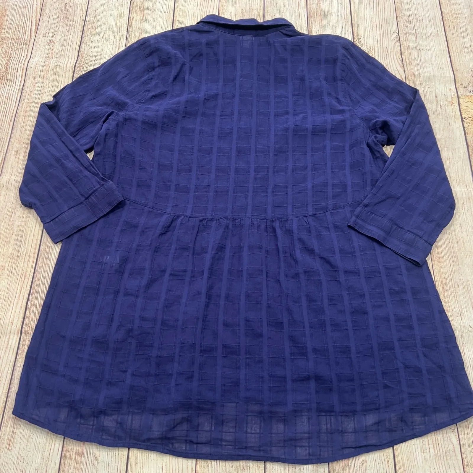 J Jill Blue Plaid Button Down Shirt Tunic Ruffle Hem Cotton Women's M - Image 8