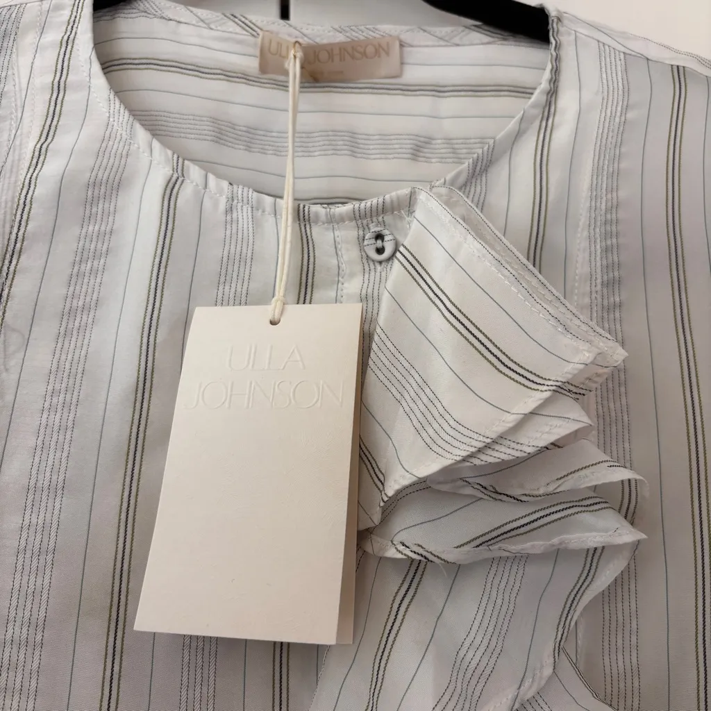 Ulla Johnson Adelaide Silk Blouse in Chalk NWT Size 4 Ruffle Pinstripe Workwear - Image 5