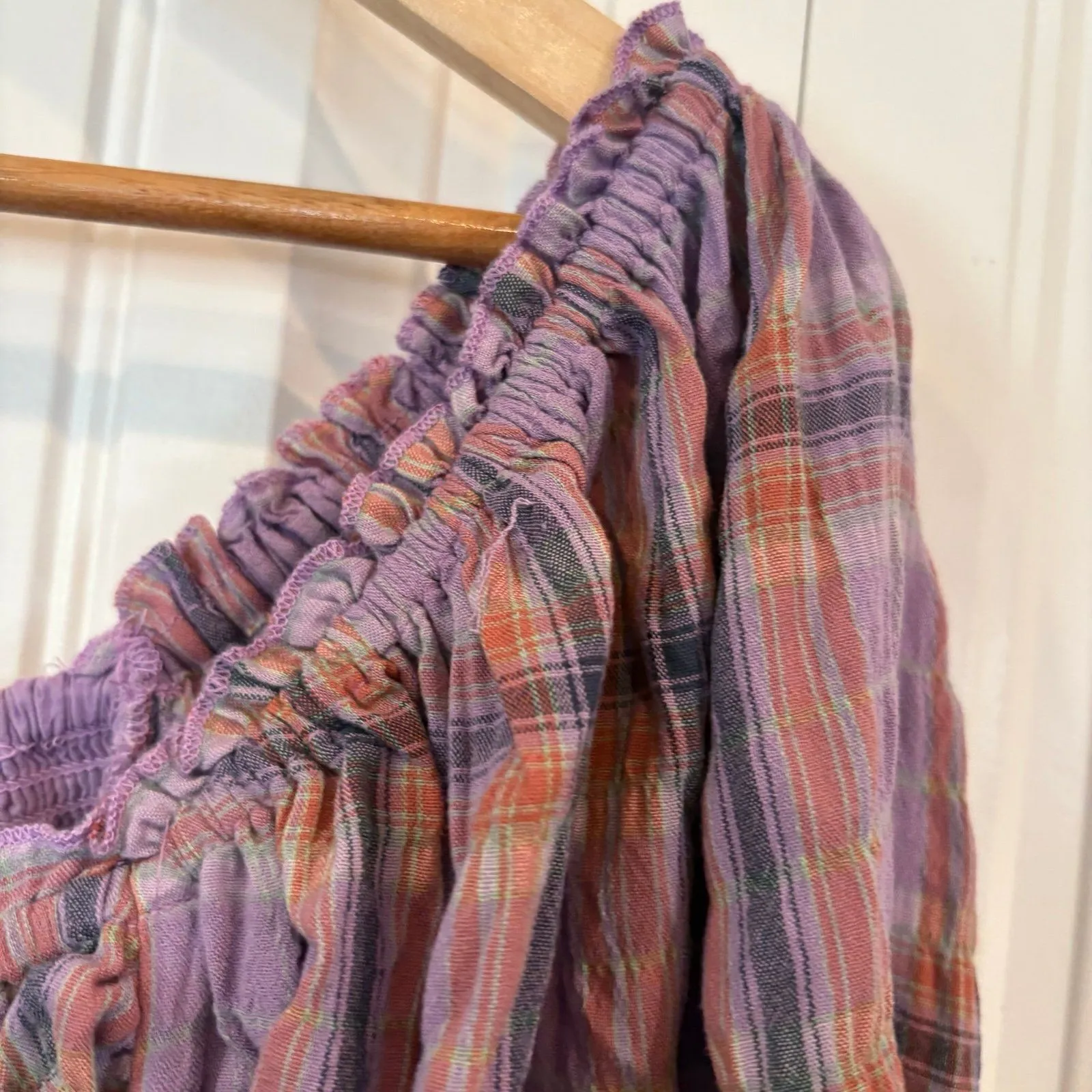 Free People‎ Purple Plaid Top Size Small - Image 4