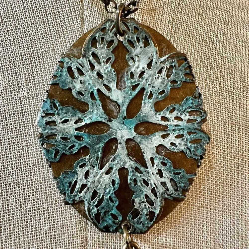 Brass and blue mermaid oval pendant necklace Gold - Image 5