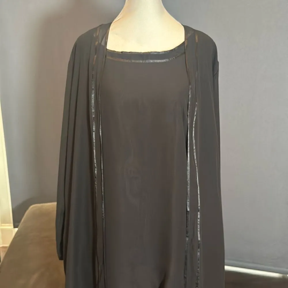 Women’s Black Chiffon 3 Piece Formal Pants Suit Ribbon Detail Size 16 NEW - Image 2