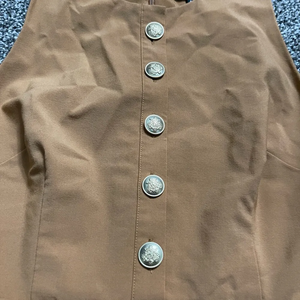 khaki beige sleeveless pleated mini wool dress 6 - Image 4