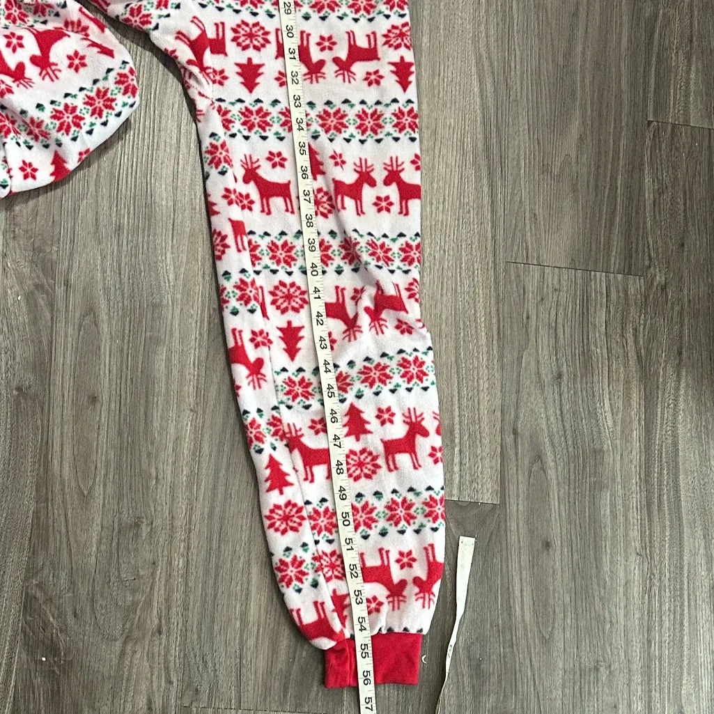 Festive Red and White Patterned Pajama Onesie Size M - Image 5