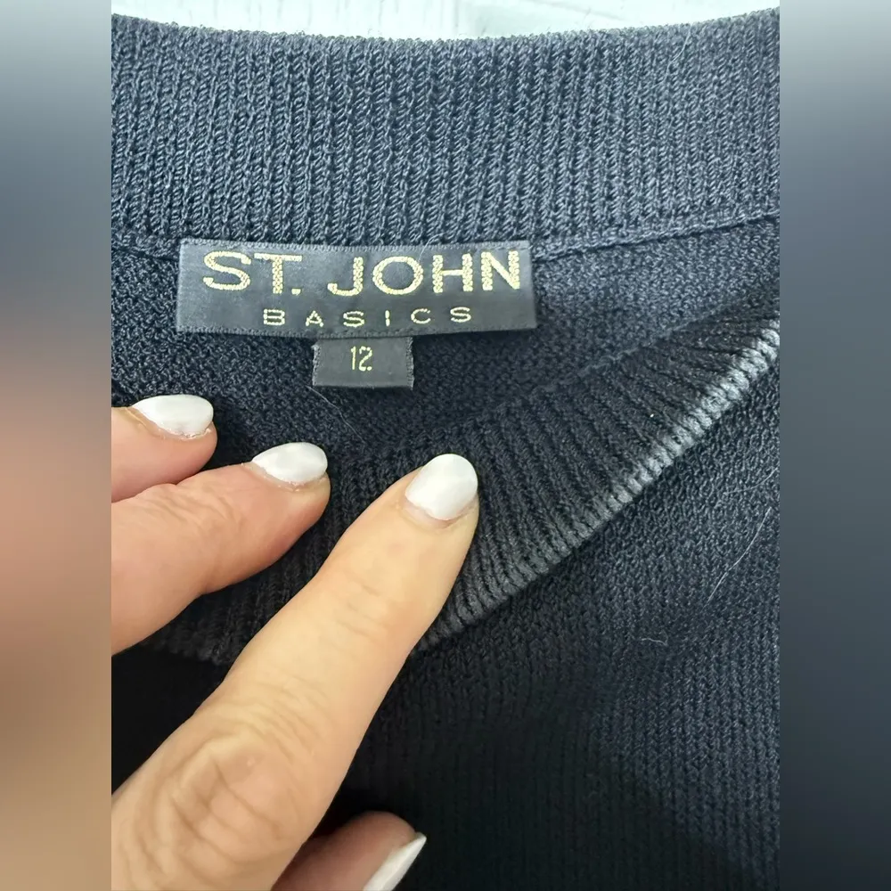 Vintage St John Knit Pencil Skirt 12 Black Elastic Waist Knee Length Stretch - Image 3