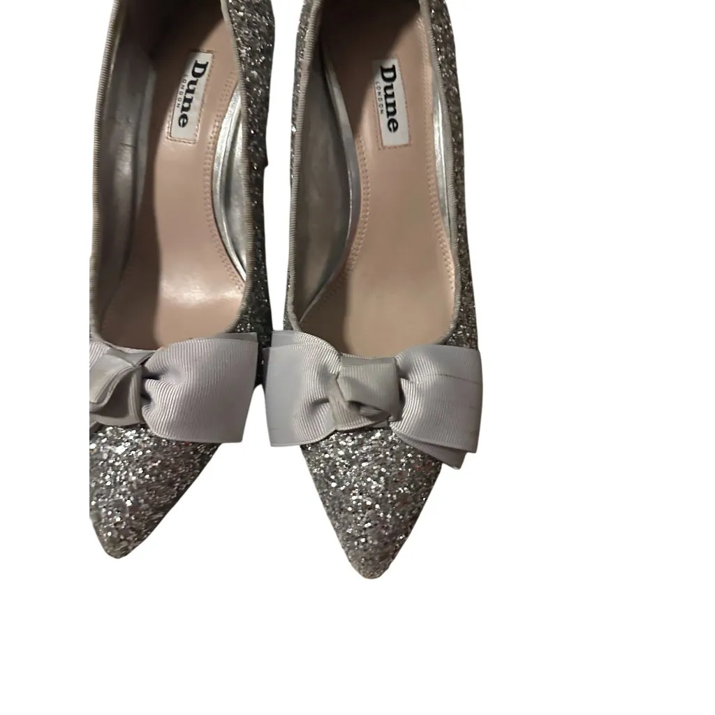 DUNE London Silver Glitter Bow Heels Size 38 / US 8 - Image 11