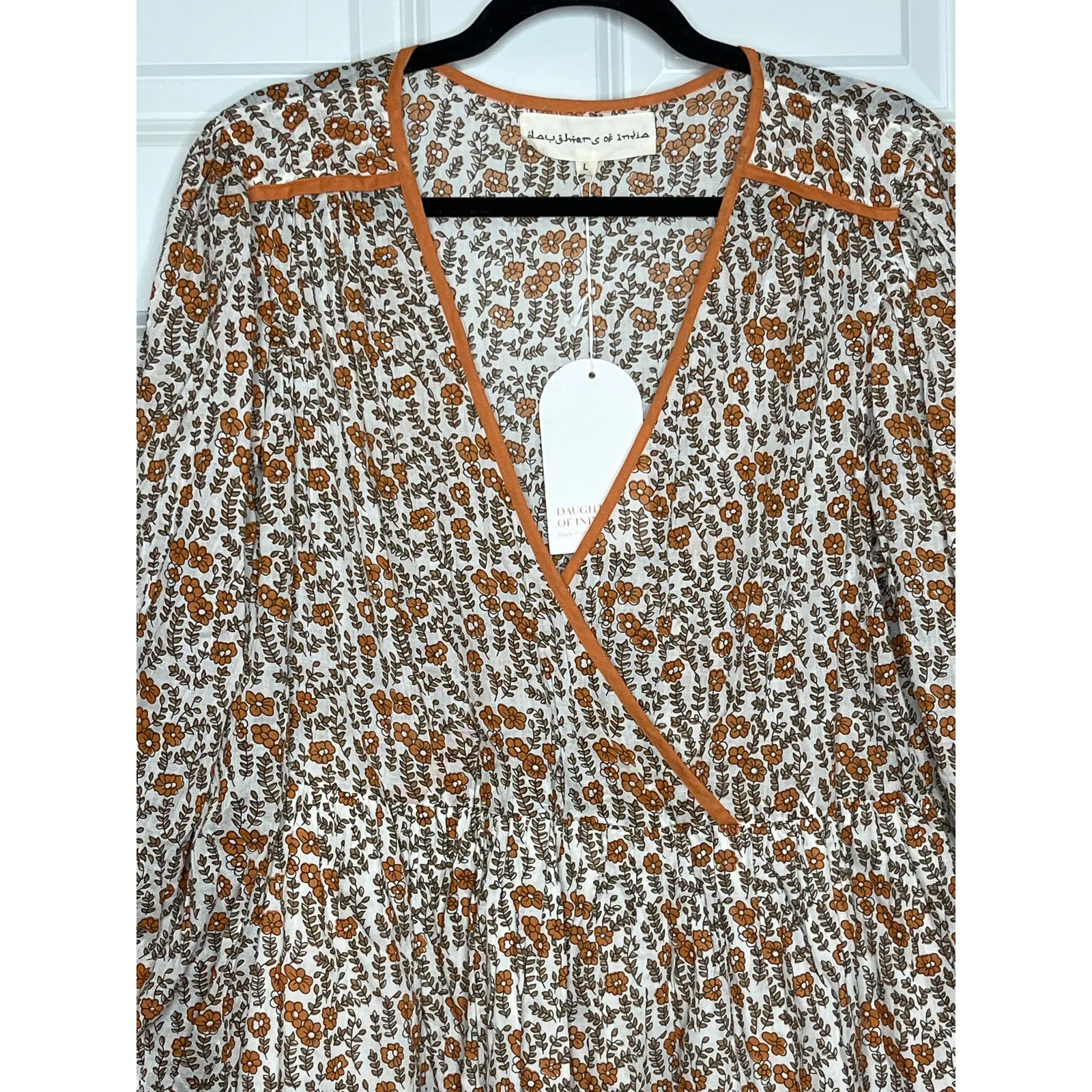 Daughters of India NEW Binita Mini Dress Apricot Color‎ Size Large Orange White - Image 5