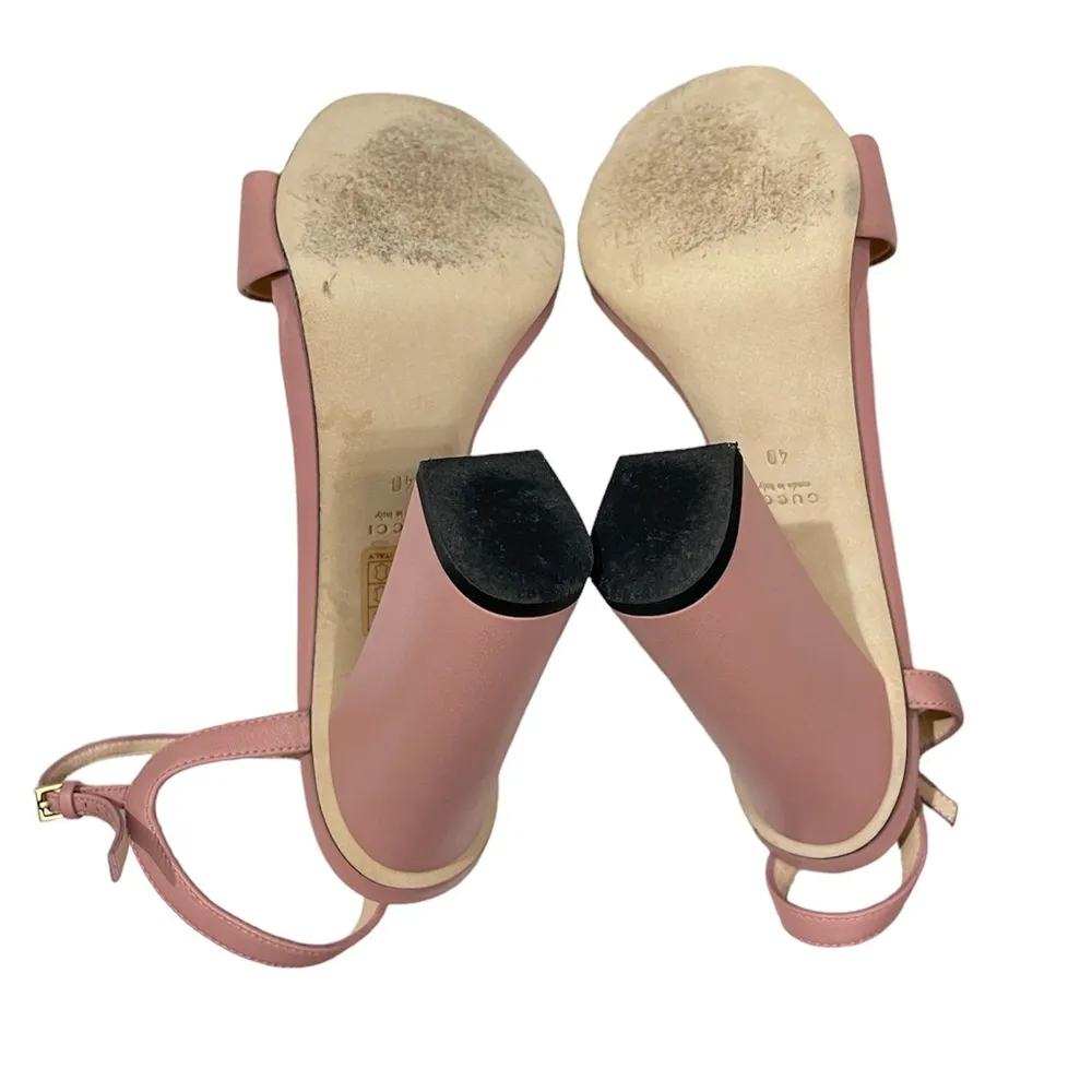 Gucci Pink Leather Horsebit Ankle Strap Platform Heels Sandals - Image 7