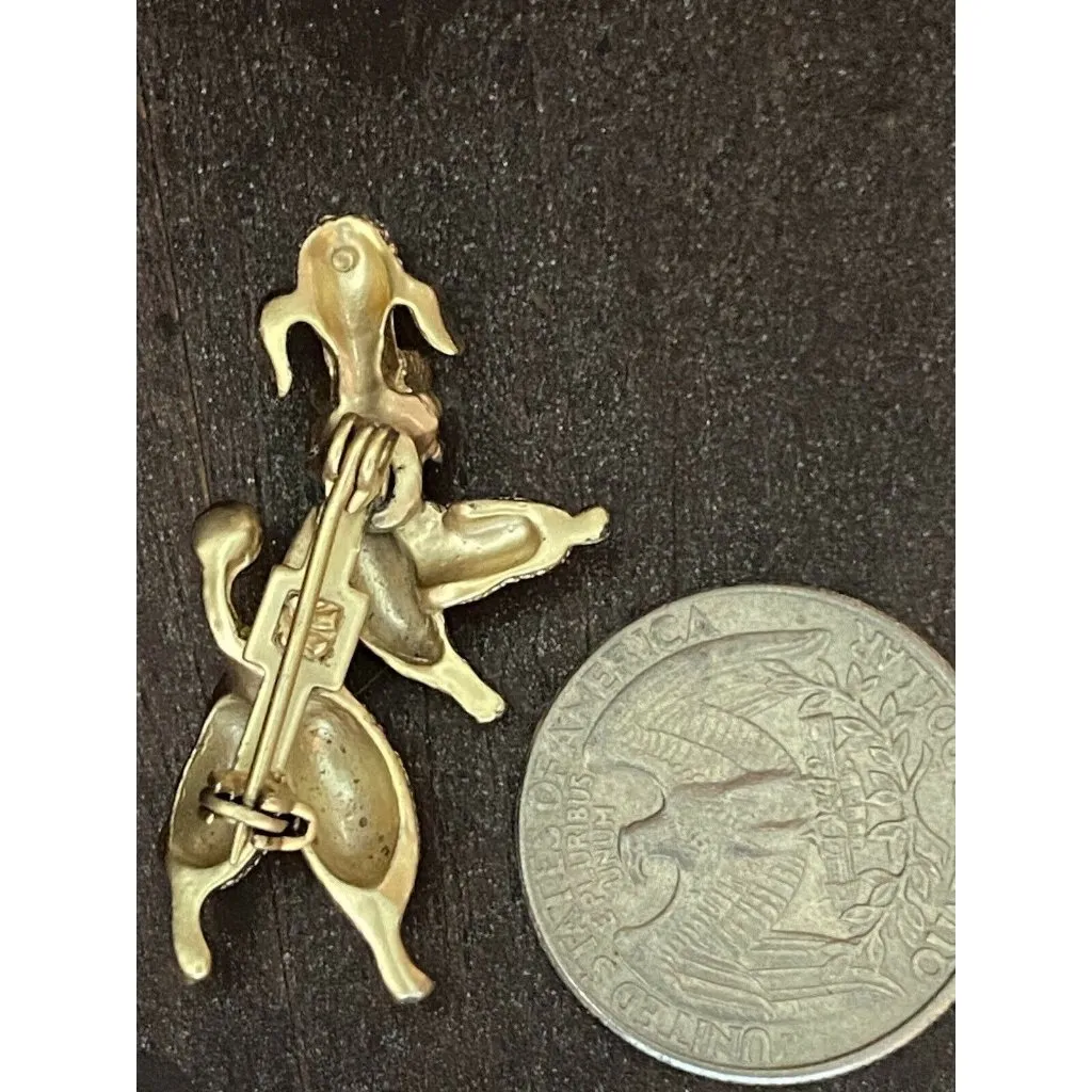 Dancing Poodle Lapel Pin Moveable Head Green Eyes Gold Tone *Issues* - Image 2