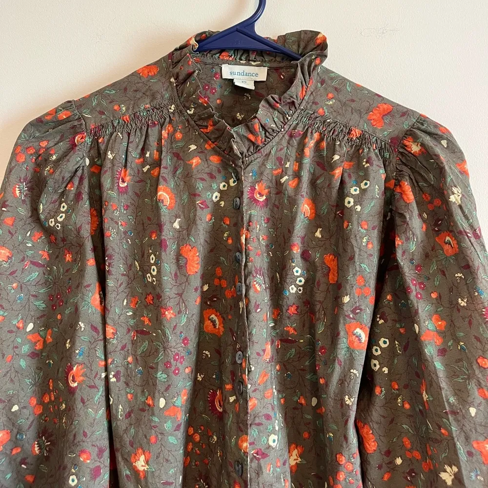 Sundance Green Floral Print Button Down Top- Size XS - Image 3