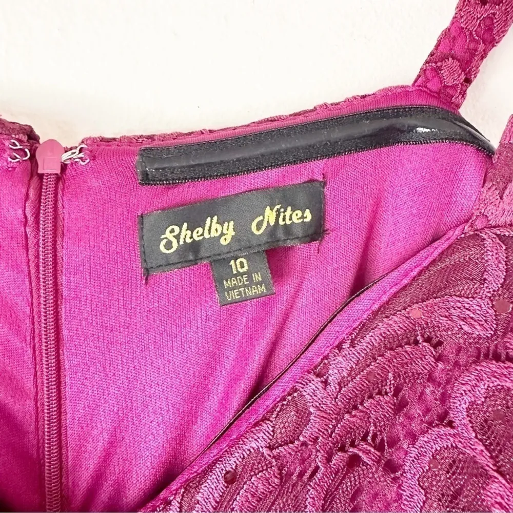 Shelby Nites Women’s 10 Fuchsia Belted Lace Jumpsuit Pink - Image 4