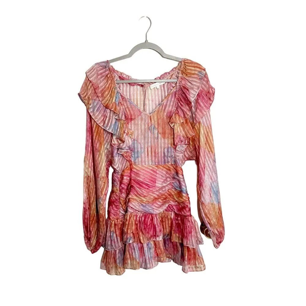 LoveShackFancy Moxie Mini Dress Watercolor Pink Silk Size 2 - Image 2