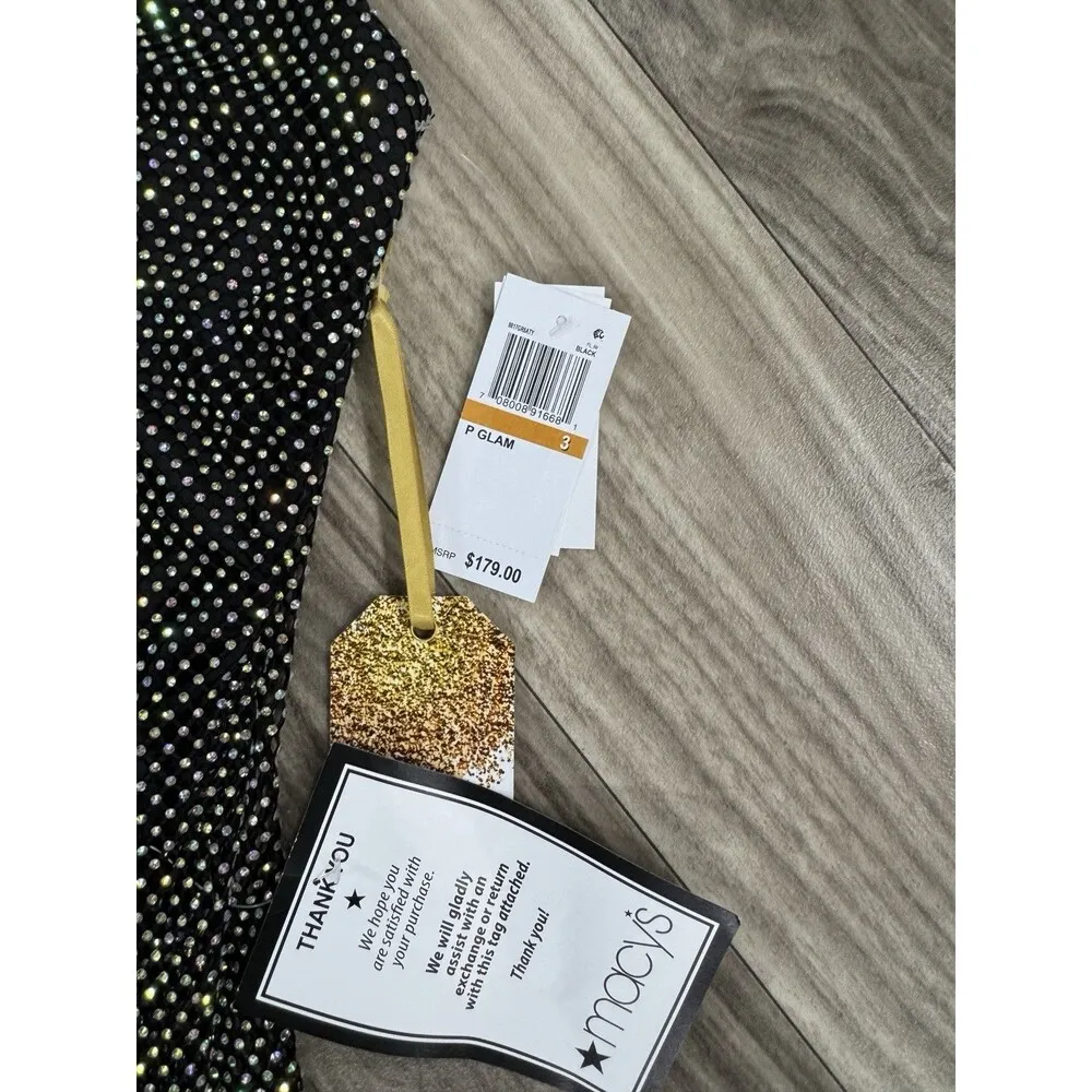 Say Yes to the Prom Embellished Sleeveless Strappy Gown  Juniors' 3 Black Slit - Image 5