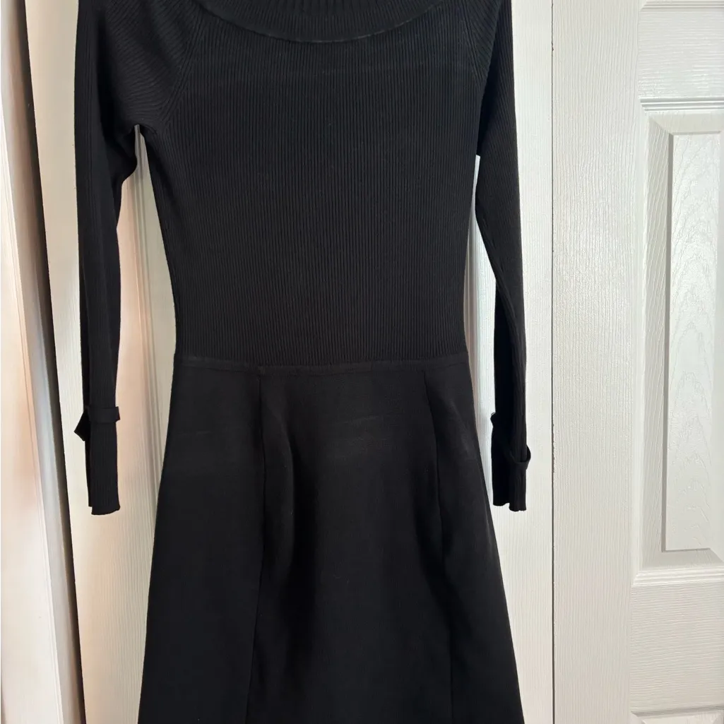 White House Black Market Black Long Sleeve Sweater Dress-Size Small - Image 5