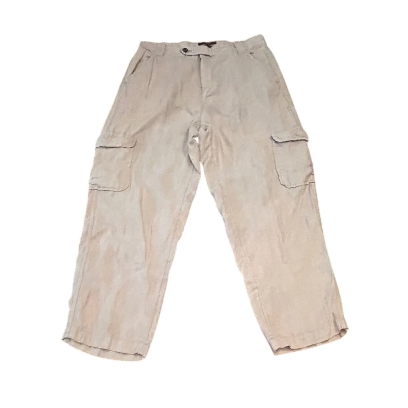 Rachel Roy 100% Linen Cargo Cropped Pants Khaki Casual Lightweight Med Gorpcore Tan - Image 2