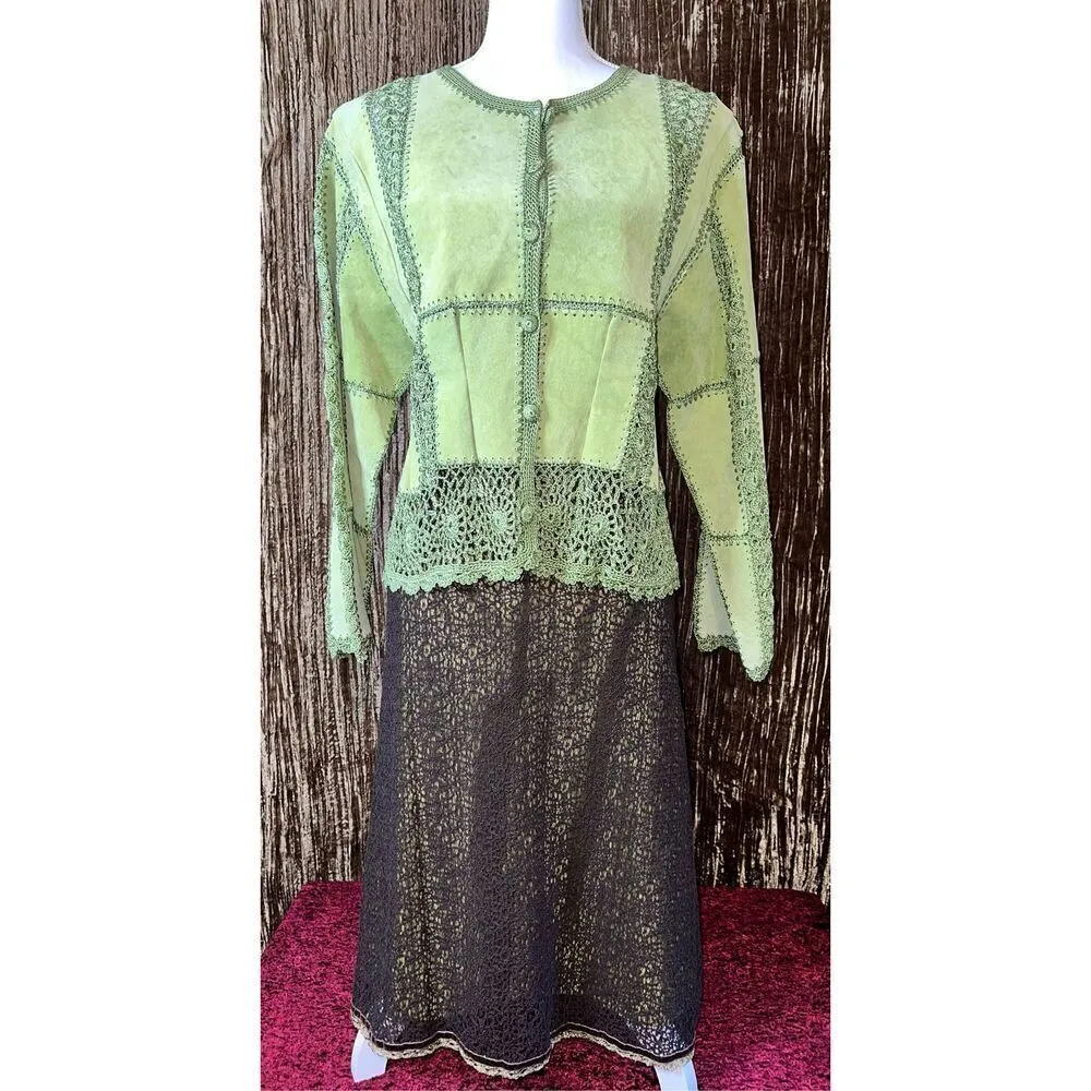 Women’s VTG Brown/Green Mesh WhimsyGoth Midi Skirt 12 - Image 2