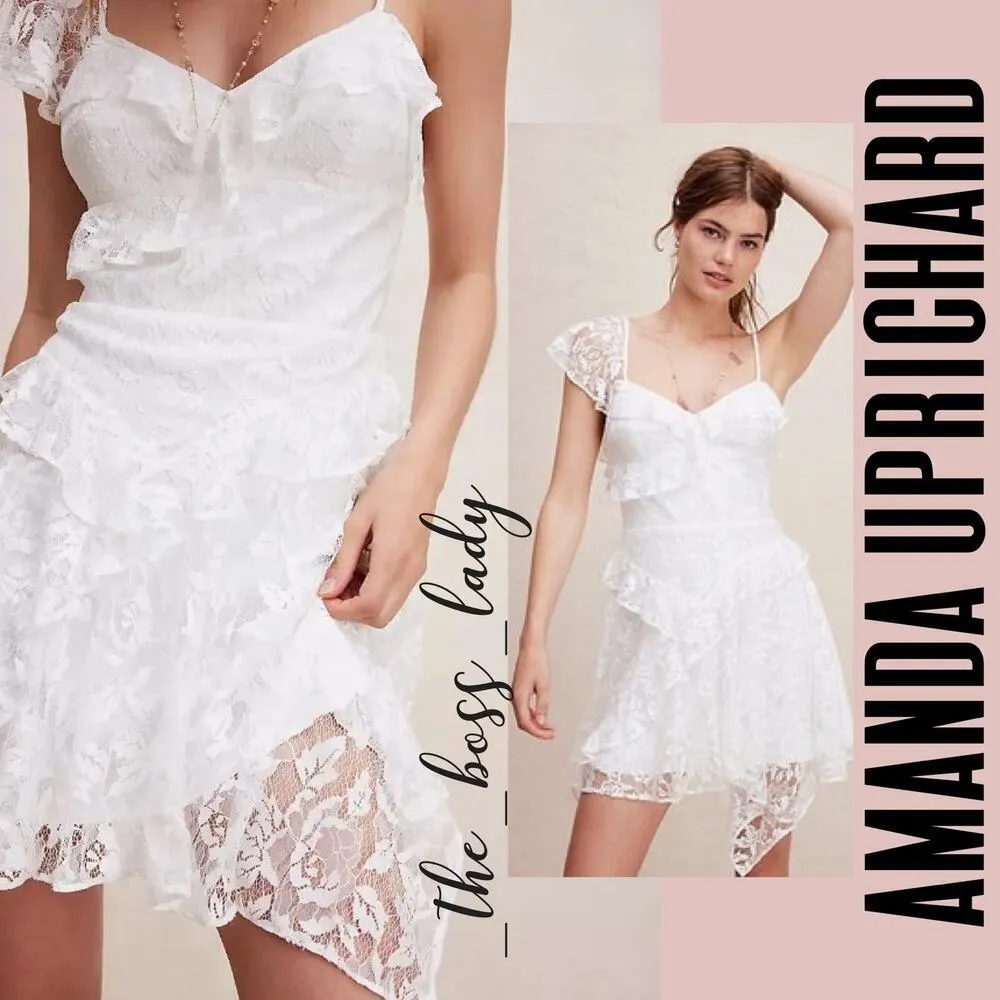 Amanda Uprichard dress mini floral lace ruffled cocktail party - Image 7