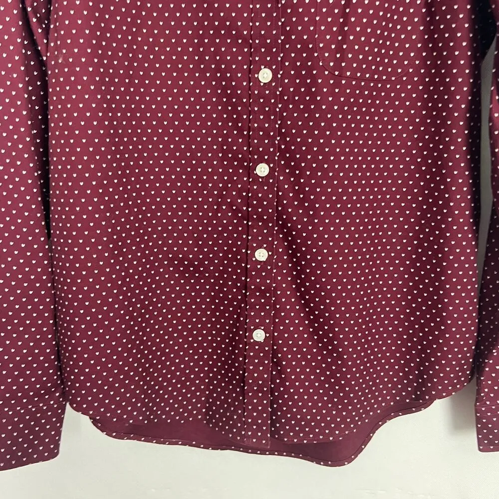 L.L. Bean Shirt Womens XS Cotton Wrinkle Free Heart Print Career Academia Office Red - Image 4