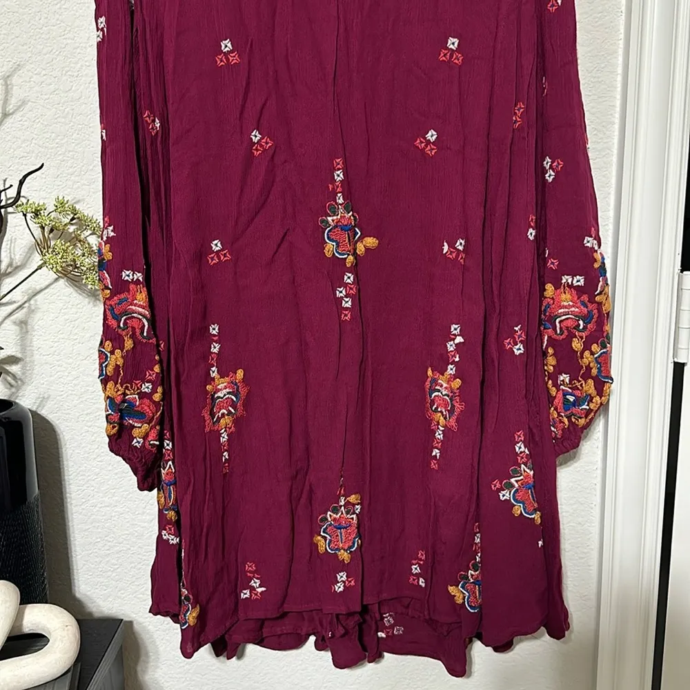NWOT FREE PEOPLE Oxford Embroidered Mini Dress in Plum combo color - Image 6