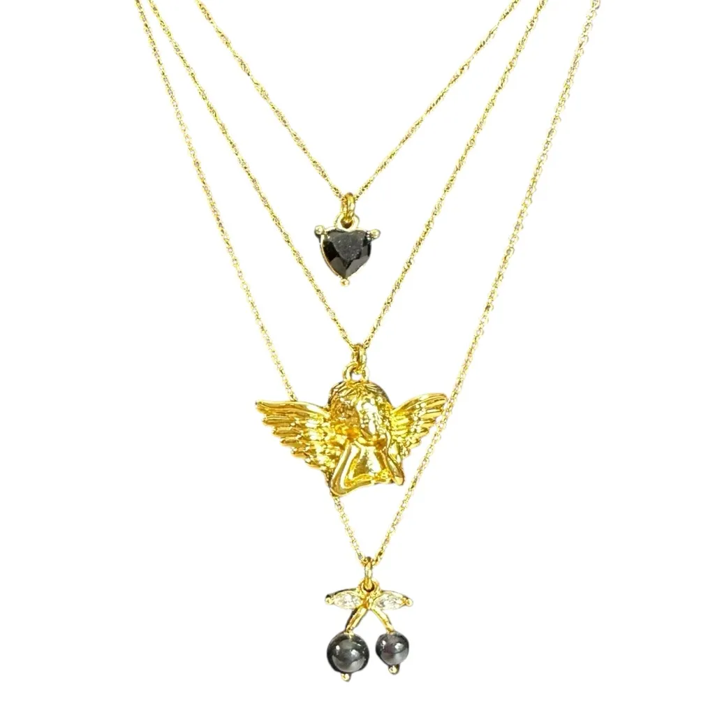 Free People Angels Only 14k Gold Plated Layered Necklace Dainty NEW - Image 3