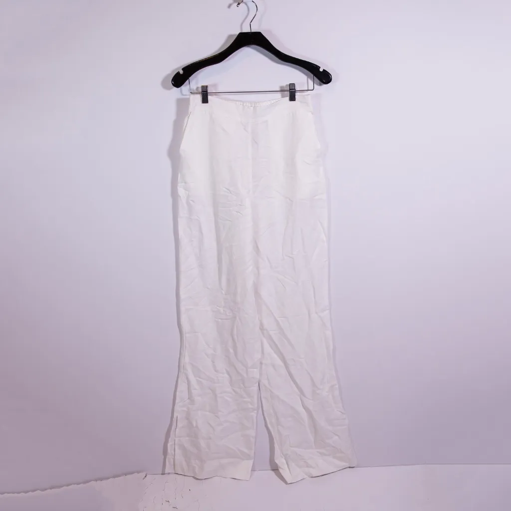 NEW Favorite Daughter Linen Blend Straight Leg Mid Rise Trouser Pants White S - Image 1