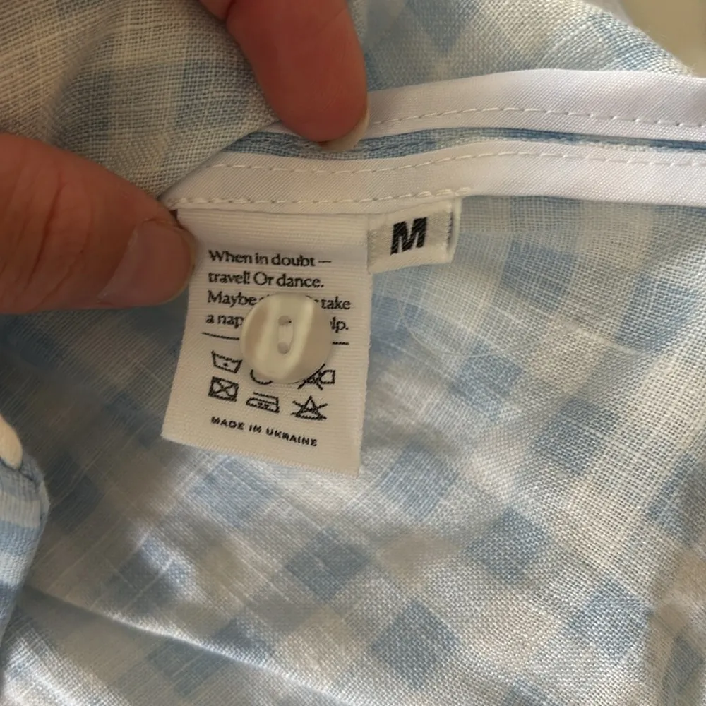 Sleeper  Blue and White Gingham Button Down Shirt Relaxed Fit - Image 3