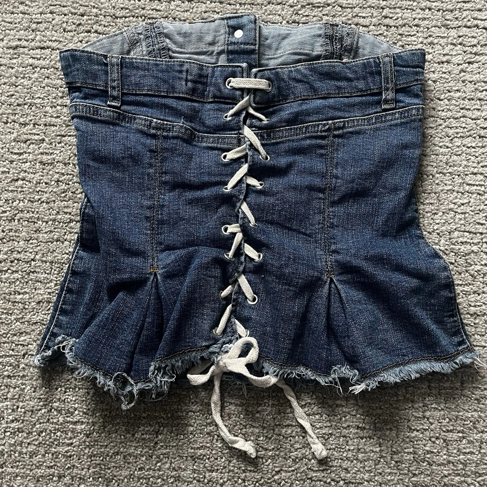 BDG Urban Outfitters Denim Corset Strapless Top Lace Up Womans Small Flared Blue - Image 2