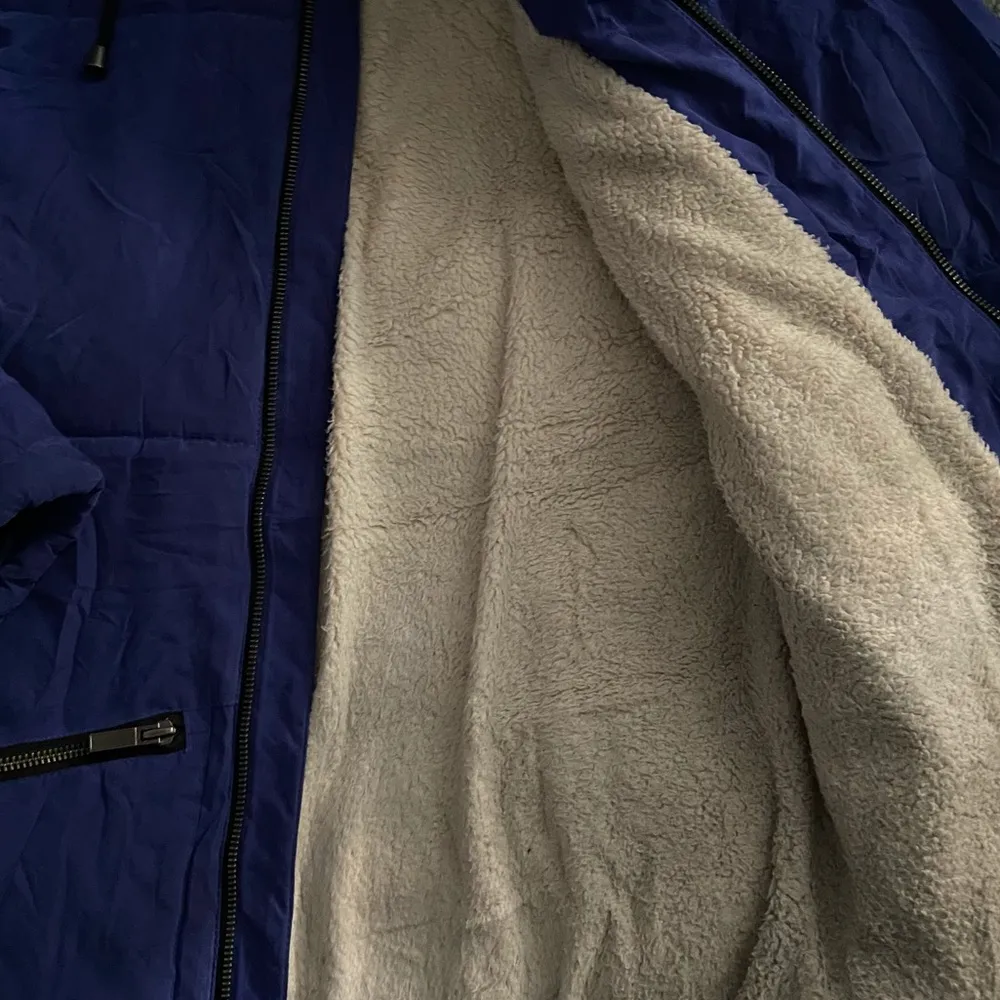 Royal Blue Faux Suede Puffer Coat - Image 3