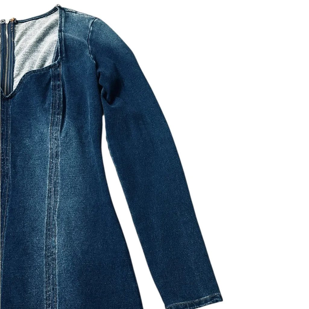 Bebe Y2K Denim Bustier Bodycon Mini Dress Long Sleeve Blue
Size Medium - Image 5