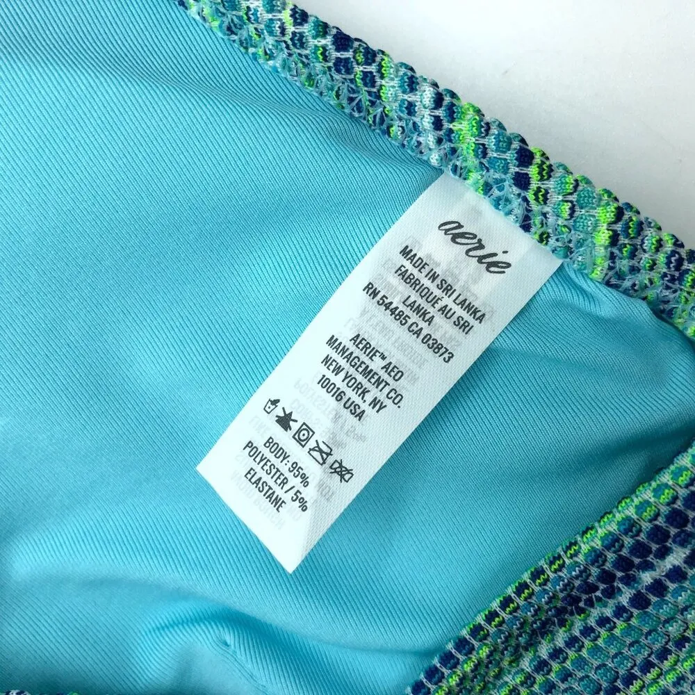 Aerie Womens Scoop V Neck Swim Top Padded Bikini Top Striped Green Blue XS - Image 4