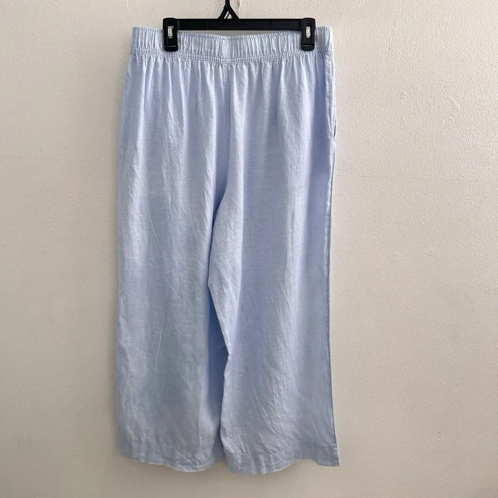 Tahari Essentials 100% Linen Blue Wide Leg Cropped Pants LARGE Lagenlook NEW - Image 5