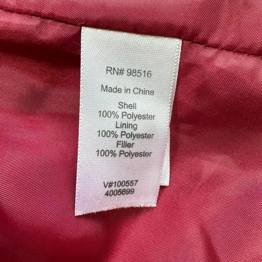 Vintage Coldwater Creek Red Burgundy Puffer Snap Jacket Floral Embroider Size 14 - Image 10