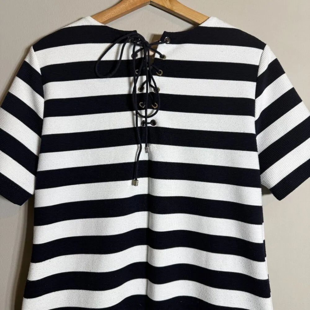 FRNCH Striped Shift Mini Dress Women's M/L Navy White Fisherman Nautical Ribbed - Image 8
