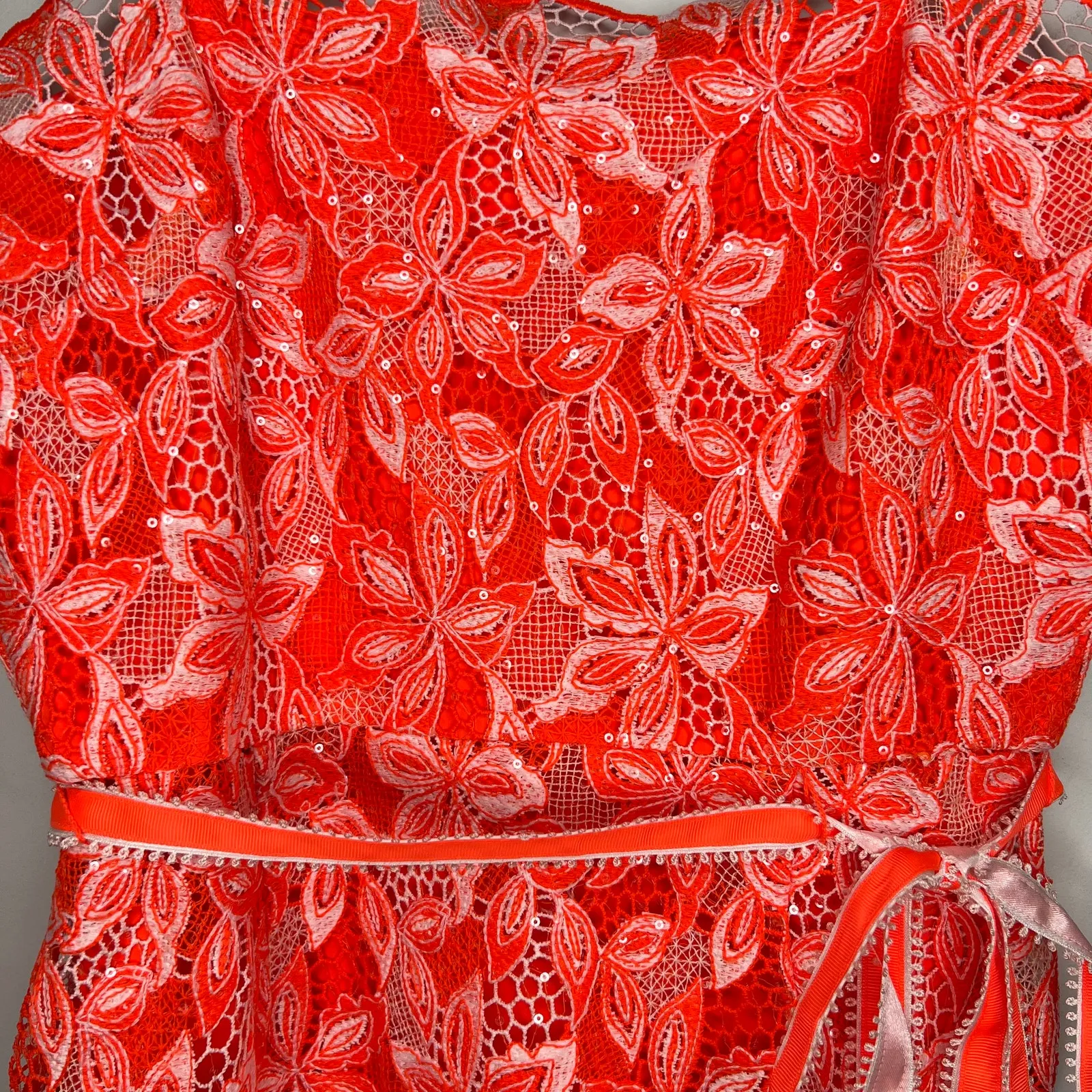 Alex Marie Orange Floral Lace Crystal Embroidered Midi Sheath Dress Size 10 - Image 5